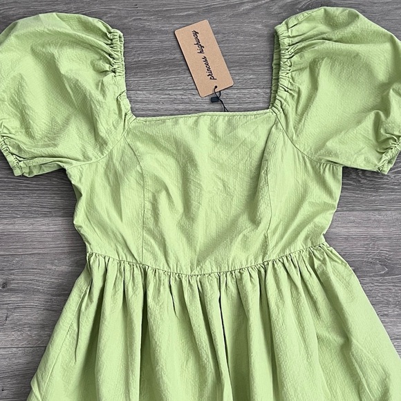 PRINCESS HIGHWAY Puff Sleeve Mini Dress Size 10 Green Boho Cottagecore Cotton - Picture 3 of 7
